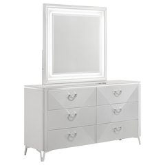 Cassia 6-drawer Dresser Cabinet with Mirror White High Gloss