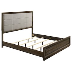 Atlas 63-inch Eastern King Upholstered Panel Bed Grey and Dark Oak