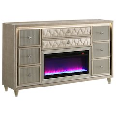 Lorient 8-drawer LED Bedroom Flame Box Dresser Ivory Camel