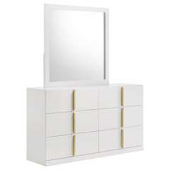 Ines 6-drawer Bedroom Dresser with Mirror White High Gloss
