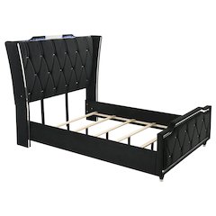 Lorient Queen LED Upholstered Wingback Bed Black