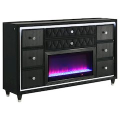 Lorient 8-drawer LED Bedroom Flame Box Dresser Black