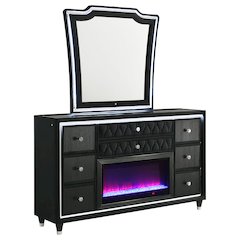 Lorient 8-drawer LED Flame Box Dresser and Mirror Black