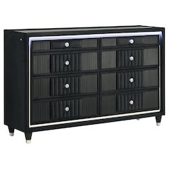 Ravenne 8-drawer Velvet Upholstered LED Dresser Cabinet Black