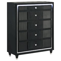 Ravenne 5-drawer Velvet Upholstered LED Chest of Drawers Black