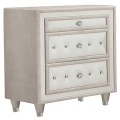 Antonella Upholstered 3-drawer Nightstand Ivory and Camel