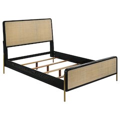 Arini Rattan California King Panel Bed Black and Natural