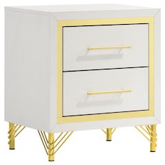 White and Gold Nightstand – Elegant 2 Drawer Nightstand for Bedroom