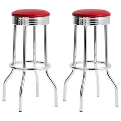 Retro Upholstered Metal Swivel Bar Stool Red (Set of 2)