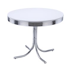 Retro Round 42-inch Wood Top Dining Table White and Chrome