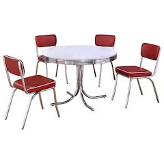 Retro 5-piece Round Dining Table Set White and Red