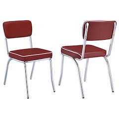 Retro Upholstered Dining Side Chair Red (Set of 2)