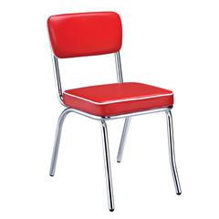 Set of 2 Upholstered Dining Chairs in Red with Chrome Legs for Dining
