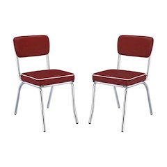 Set of 2 Upholstered Dining Chairs in Red with Chrome Legs for Dining
