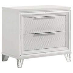 White 2-Drawer Nightstand with Chrome Finish and Clear Acrylic Legs