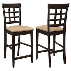 Wood Counter Stools Set of 2, Lattice Back Dining Chairs, Chestnut Finish