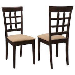 Dining Side Chairs Set of 2, Lattice Back, Cappuccino Finish, Tan Microfiber