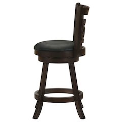 Swivel Counter Stool, Set of 2, Black Leatherette, Dark Merlot Finish