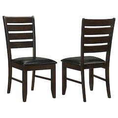 Brown Dining Chair Set of 2, Ladder Back, Upholstered Seat Kitchen Chairs
