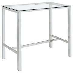 Rectangular Pub Bar Table, Glass Top, Chrome Plated Metal, Contemporary
