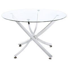 Round 46-Inch Glass Top Dining Table with Chrome Metal Base Silver