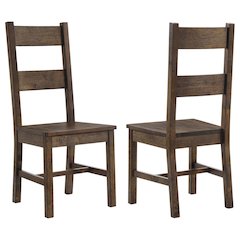 Rustic Golden Brown Wood Dining Side Chair Set of 2, Farmhouse Style