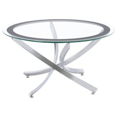 Modern Round Coffee Table, Tempered Glass Top, Chrome Metal Base, Stylish Design