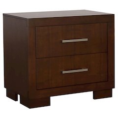 2-Drawer Cappuccino Nightstand - Sleek Metal Pulls and Compact Bedroom Storage