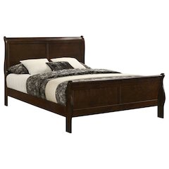 Wood King Bed Frame in Cappuccino Finish, Elegant King Size Sleigh Design