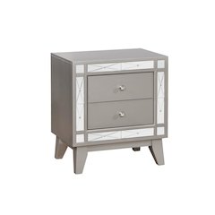 Gray Nightstand with Two Storage Drawers, Wood Bedroom Furniture, Modern Accent