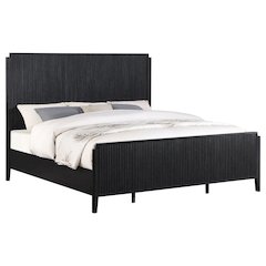 Tall Eastern King Size Bed Frame with Black Platform Base and Fluted Headboard