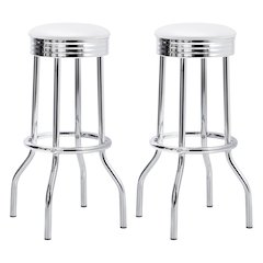 White Swivel Bar Stools - Modern Upholstered Metal Barstools, Set of 2