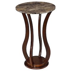Brown Pedestal 18 Inch Side Table - Faux Marble End Table for Living Room Accent