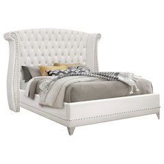 Upholstered Eastern King Wingback Bed White