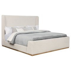 Beige King Bed - Upholstered Bed Frame with Sleigh Design