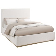 Beige Upholstered Queen Size Bed Frame with Headboard Platform Bed