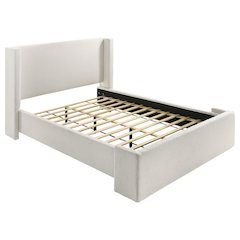 Boucle Upholstered Queen Wingback Bed White