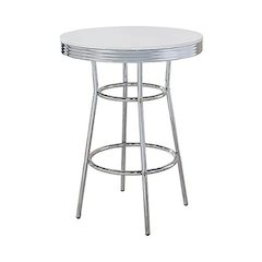 Round Bar Table with Chrome and Glossy White Finish, Bar Height Table