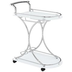 Modern 2-Shelf Bar Cart with Chrome Frame and White Glass for Home