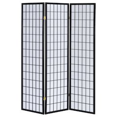 Wood Folding Shoji Screen 3-Panel, Black Finish, Privacy Partition