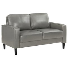 Gray Faux Leather 2 Seater Couch, Leather Loveseat Sofa for Living Room