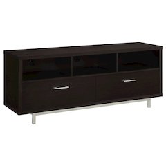 Modern Cappuccino TV Stand 60 Inch, Engineered Wood, 2-Drawer, Chrome Metal Base