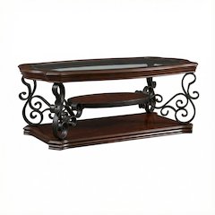 Deep Merlot Rectangular Coffee Table with One Shelf and Glass Top Design