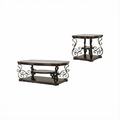 Dark Merlot 2-Piece Glass Top Coffee and End Table Set with Rectangular Design