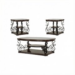 Dark Merlot 3-Piece Glass Top Coffee and End Table Set with Traditional Design