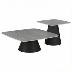 Concrete and Black 2-Piece Cocktail Coffee Table Set with Square Design