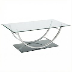 Rectangular Silver U-Shaped Coffee Table with Glass Top and Chrome Frame