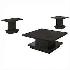 Cappuccino 3-Piece Coffee and End Table Set, Rectangular Tops, Plastic Glides
