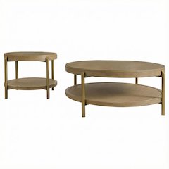 Round Sand Wash Coffee and End Table Set 2-Piece with Durable Surface