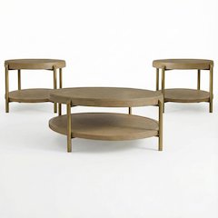 3-Piece Round Sand Wash Coffee and End Table Set with Sturdy Construction